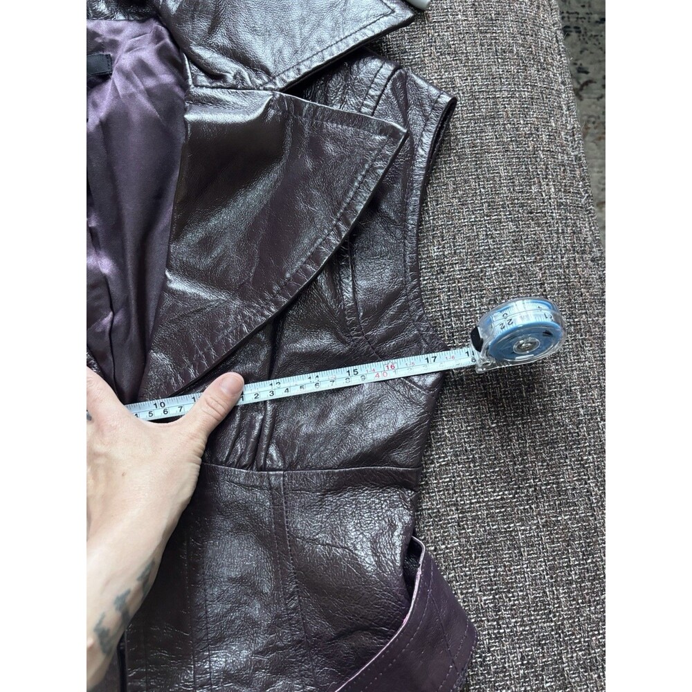 Arden B Y2K 100% Leather Eggplant Purple Corset Vest Medium Belted Cap Sleeve EC - Picture 6 of 9